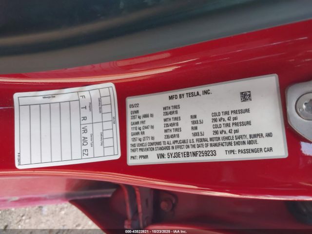 2022 TESLA MODEL 3 5YJ3E1EB1NF259233 Photo 8