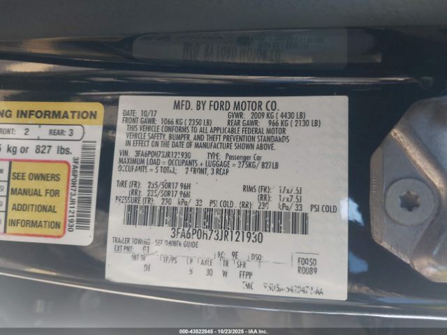 2018 FORD FUSION 3FA6P0H73JR121930 Photo 8