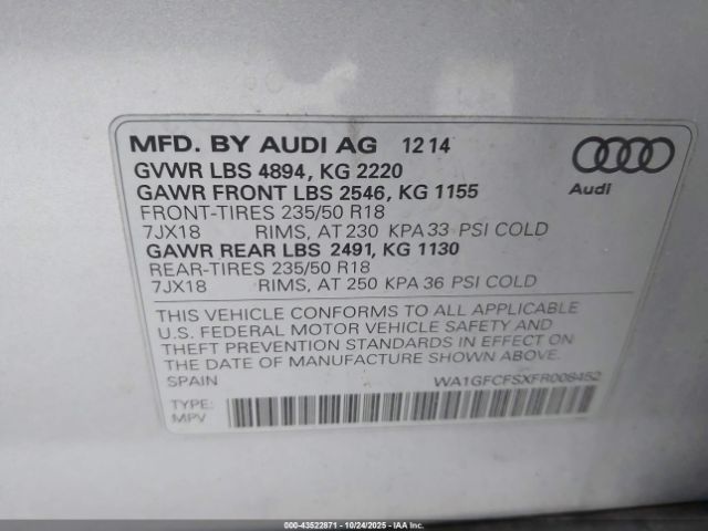 2015 AUDI Q3 WA1GFCFSXFR008452 Photo 8