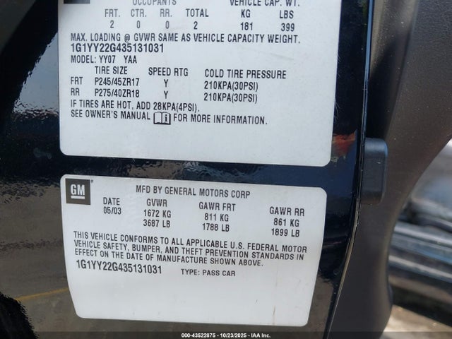 2003 CHEVROLET CORVETTE 1G1YY22G435131031 Photo 8