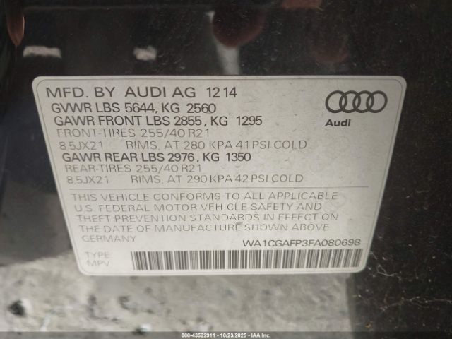 2015 AUDI SQ5 WA1CGAFP3FA080698 Photo 8