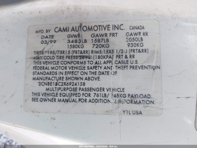 1999 CHEVROLET TRACKER 2CNBE18C2X6924158 Photo 8