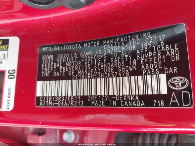 2017 TOYOTA COROLLA 2T1BURHE3HC857478 Photo 8