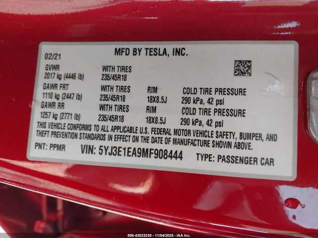 2021 TESLA MODEL 3 5YJ3E1EA9MF908444 Photo 8