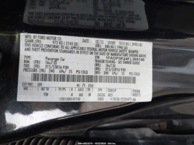 2015 FORD FOCUS 1FADP3K24FL369146 Photo 8