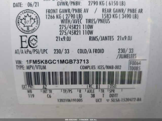 2021 FORD EXPLORER 1FM5K8GC1MGB73713 Photo 8