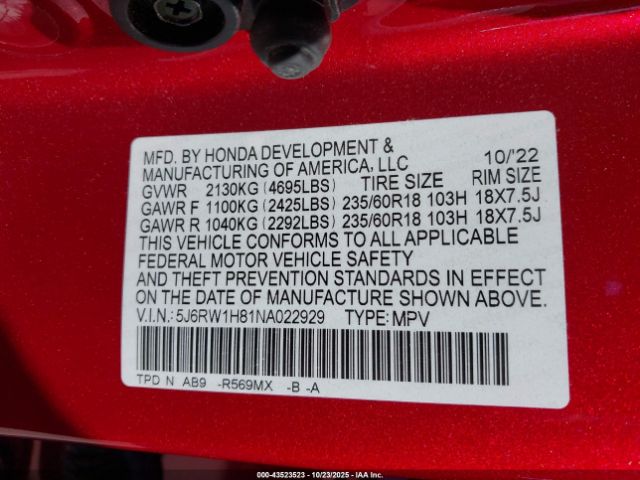 2022 HONDA CR-V 5J6RW1H81NA022929 Photo 8
