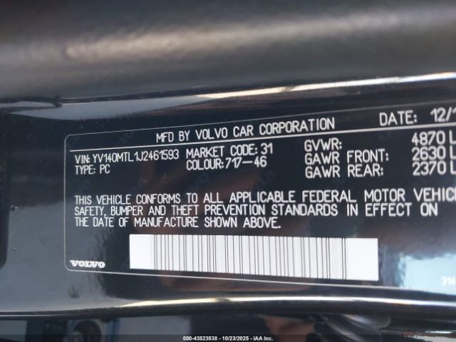 2018 VOLVO S60 YV140MTL1J2461593 Photo 8