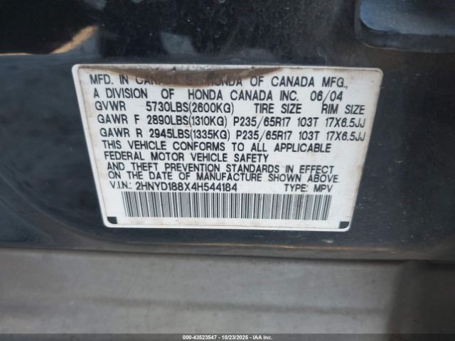 2004 ACURA MDX 2HNYD188X4H544184 Photo 8