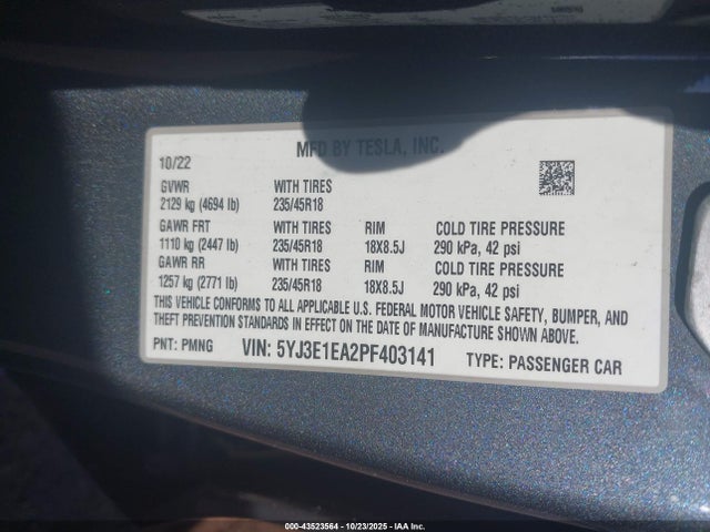 2023 TESLA MODEL 3 5YJ3E1EA2PF403141 Photo 8