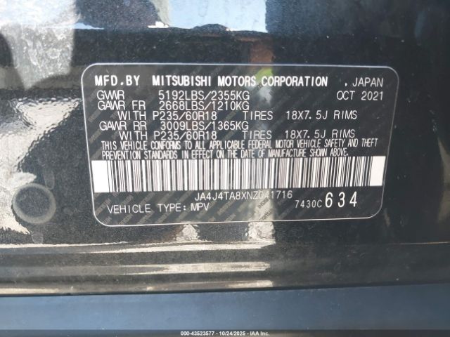 2022 MITSUBISHI OUTLANDER JA4J4TA8XNZ041716 Photo 8