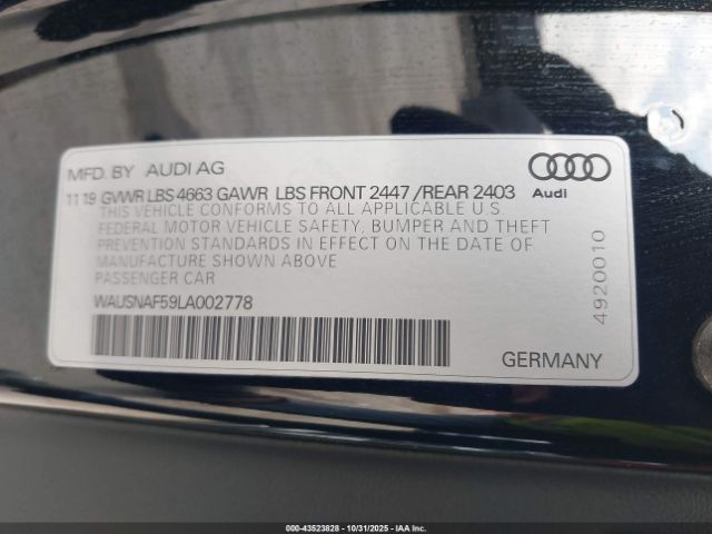 2020 AUDI A5 WAUSNAF59LA002778 Photo 8