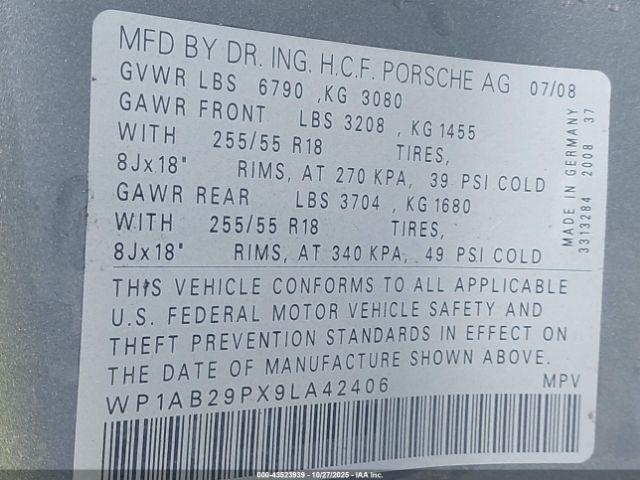 2009 PORSCHE CAYENNE WP1AB29PX9LA42406 Photo 8