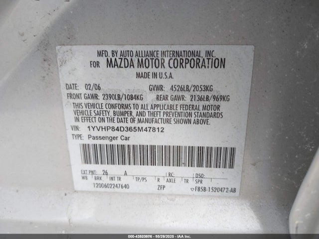 Продажа на аукционе авто 2006 Mazda Mazda6 S Grand Sport, vin: 1YVHP84D365M47812, номер лота: 43523976