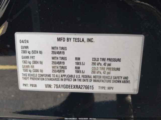 2024 TESLA MODEL Y 7SAYGDEEXRA276615 Photo 8