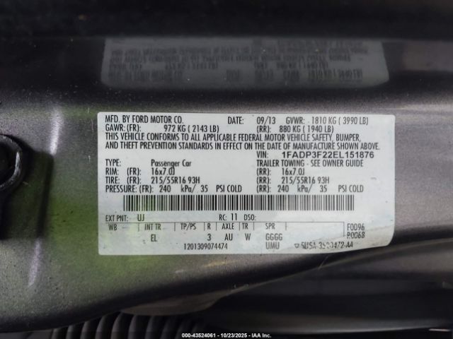 2014 FORD FOCUS 1FADP3F22EL151876 Photo 8