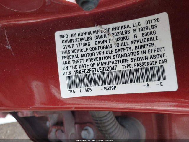 Honda Civic Lx 2020 19XFC2F67LE022047 Image 9