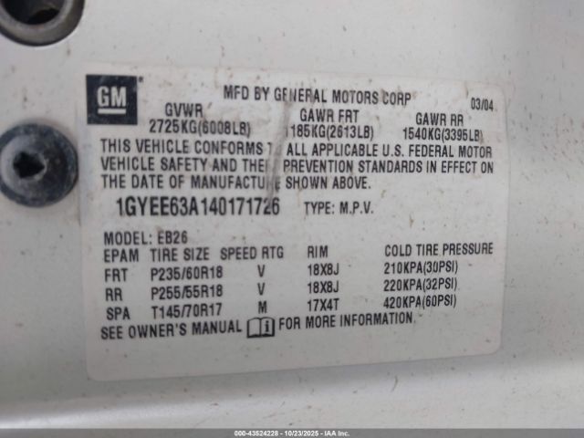 2004 CADILLAC SRX 1GYEE63A140171726 Photo 8