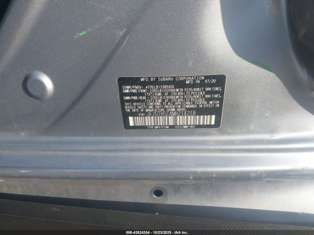 Aukcja sprzedaży 2021 Subaru Crosstrek Sport, vin: JF2GTHSC4MH214218, numer aukcji: 43524354