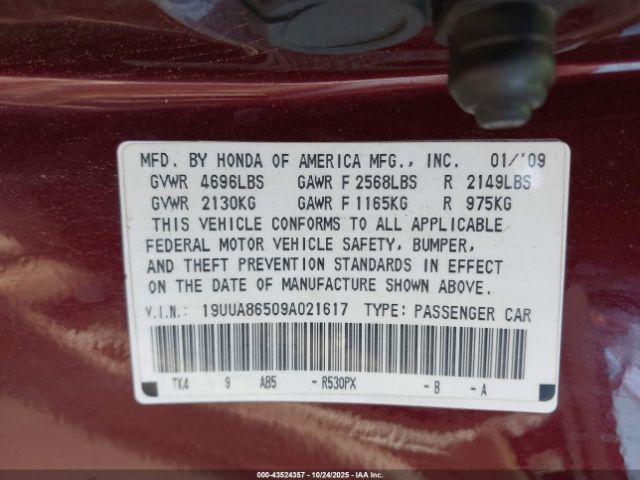 2009 ACURA TL 19UUA86509A021617 Photo 8