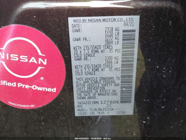 2021 NISSAN MURANO 5N1AZ2CJ8MC127606 Photo 8