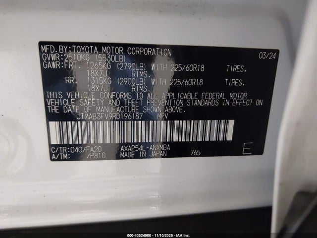 43524900 :رقم المزاد ، JTMAB3FV9RD196187 vin ، 2024 Toyota Rav4 Prime Se مزاد بيع
