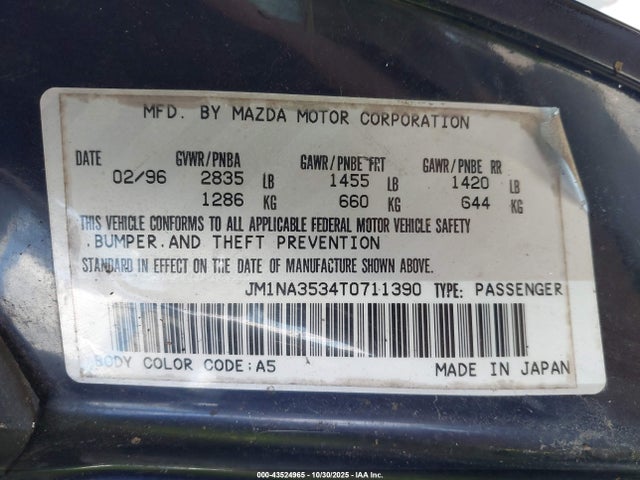 43524965 :رقم المزاد ، JM1NA3534T0711390 vin ، 1996 Mazda Mx-5 Miata مزاد بيع