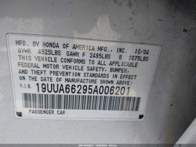 2005 ACURA TL 19UUA66295A006201 Photo 8