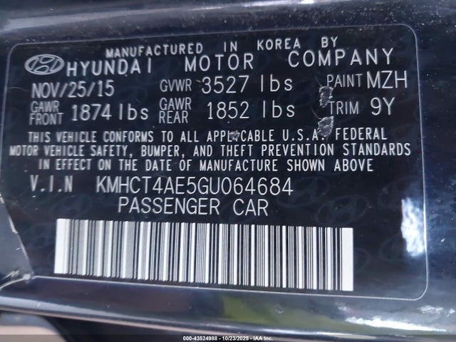Hyundai dohc gdi gamma 2016 KMHCT4AE5GU064684 Image 9