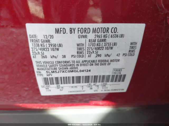 2021 LINCOLN AVIATOR 5LM5J7XC0MGL04124 Photo 8