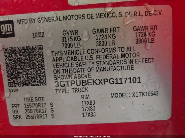 Продажа на аукционе авто 2023 Gmc Sierra 1500 4wd  Short Box Sle, vin: 3GTPUBEKXPG117101, номер лота: 43525150