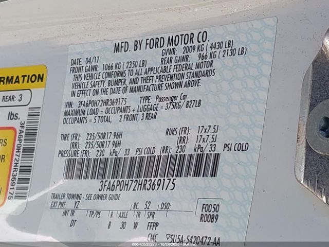 2017 FORD FUSION 3FA6P0H72HR369175 Photo 8