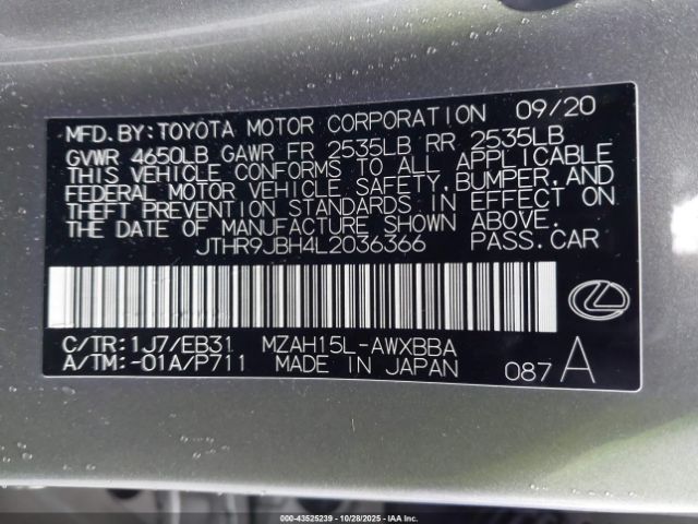 2020 LEXUS UX 250H JTHR9JBH4L2036366 Photo 8