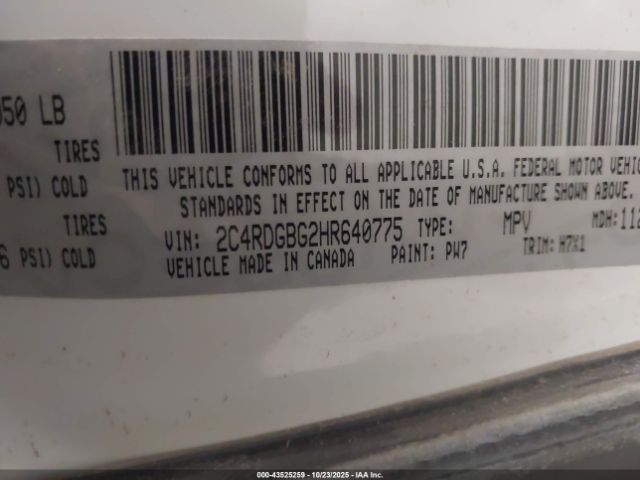 2017 DODGE GRAND CARAVAN 2C4RDGBG2HR640775 Photo 8