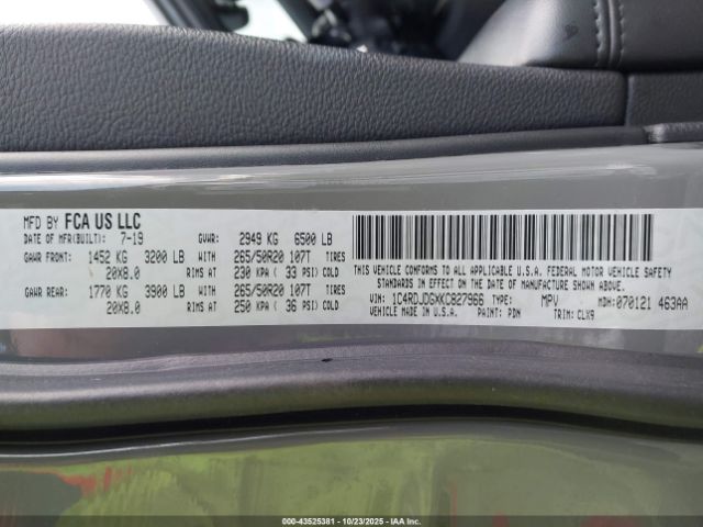 2019 DODGE DURANGO 1C4RDJDGXKC827966 Photo 8