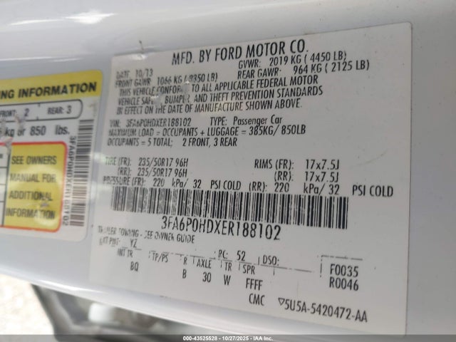 2014 FORD FUSION 3FA6P0HDXER188102 Photo 8