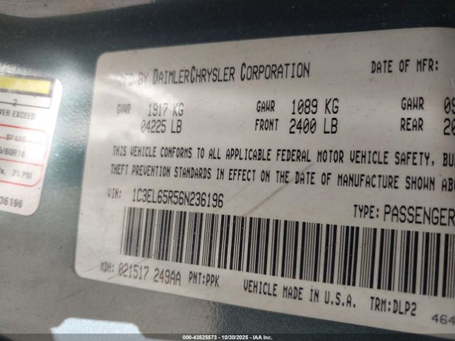 2006 CHRYSLER SEBRING 1C3EL65R56N236196 Photo 8