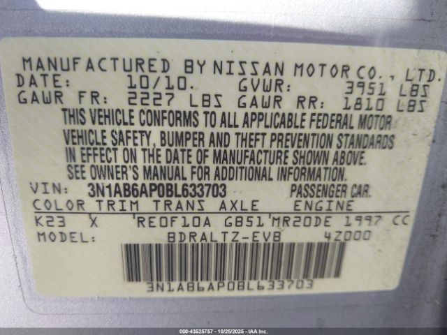 2011 NISSAN SENTRA 3N1AB6AP0BL633703 Photo 8