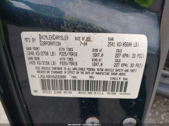 2005 JEEP LIBERTY 1J4GL48K45W503080 Photo 8