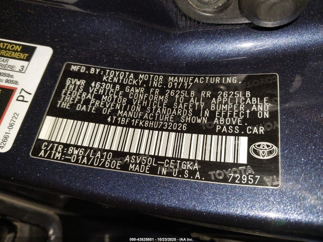 Aukcja sprzedaży 2017 Toyota Camry Xle, vin: 4T1BF1FK8HU732026, numer aukcji: 43525801