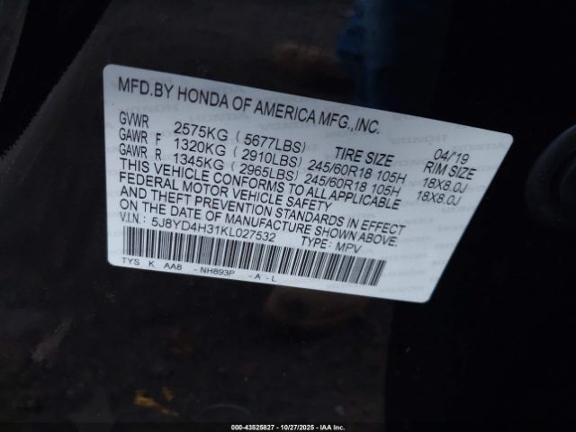 2019 ACURA MDX 5J8YD4H31KL027532 Photo 8