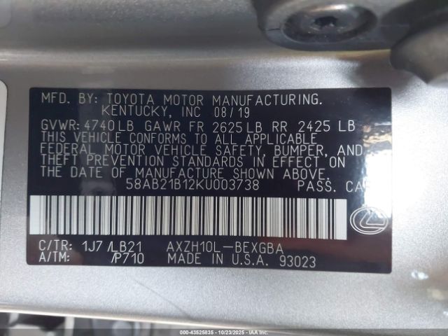 2019 LEXUS ES 300H 58AB21B12KU003738 Photo 8