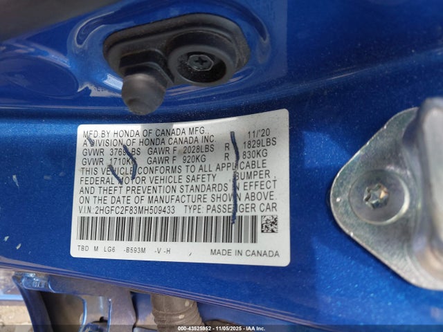 Honda Civic Sport 2021 2HGFC2F83MH509433 Image 9