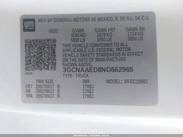 2022 CHEVROLET SILVERADO 1500 3GCNAAED8NG662965 Photo 8