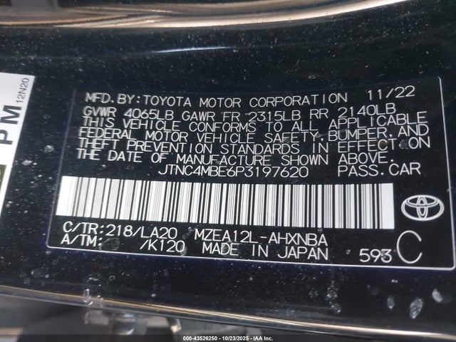 Aukcja sprzedaży 2023 Toyota Corolla Xse, vin: JTNC4MBE6P3197620, numer aukcji: 43526250