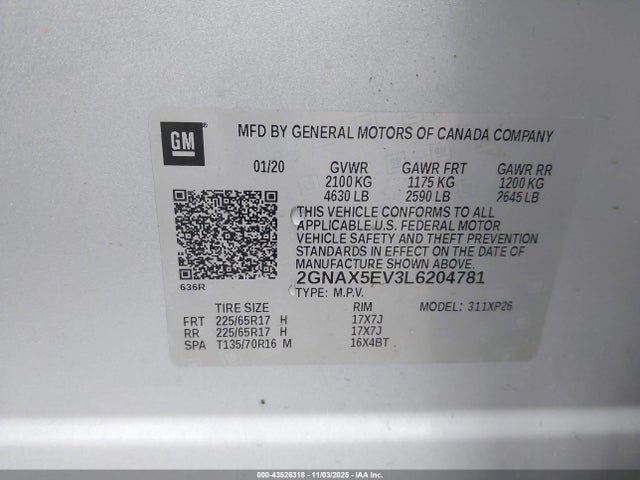 2020 CHEVROLET EQUINOX 2GNAX5EV3L6204781 Photo 8