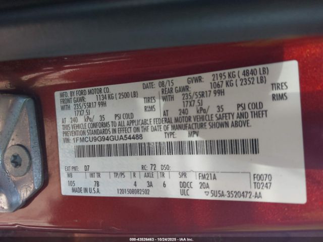 2016 FORD ESCAPE 1FMCU9G94GUA54488 Photo 8