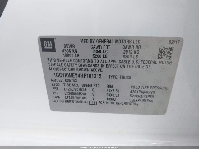 2017 CHEVROLET SILVERADO 2500HD 1GC1KWEY4HF161315 Photo 8