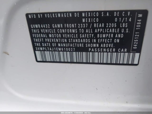 3VWPL7AJ1EM610027 Volkswagen Jetta Sportwagen 2.0l Tdi