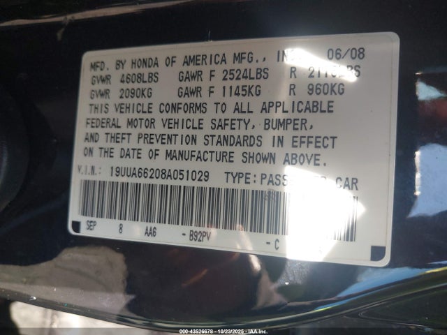 2008 ACURA TL 19UUA66208A051029 Photo 8